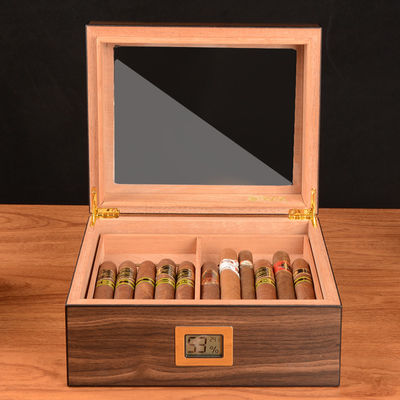 kaufen Handgefertigte Zigarrenetiketten Druck Glas Top hält 25 Zigarren Spanischer Zeder Humidor online manufacture