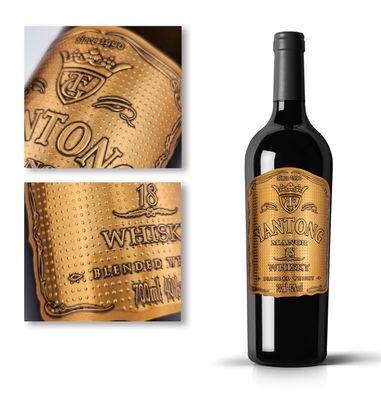 Bottle Gold 3D Labels Foil Embossed Metallic Stickers Metal Wine Label Wasserdicht und umweltfreundlich