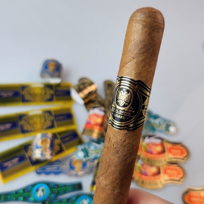 Premium Custom Vinyl Printed Cigar Ring with Spot UV and Gold Foil Embossed Printing High Quality Private Branding Waterproof Cigar Label Sticker