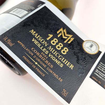 Guter Preis CMYK-Debossing-Etiketten für Champagner-Flaschen, Goldfolie, Druck von Weinetiketten Online