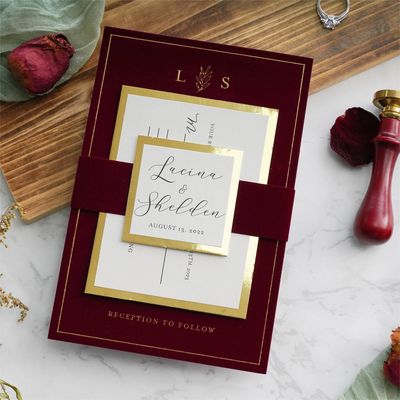 Guter Preis Hochzeitseinladungskarten Burgunder Samt Umschlag Goldfolie Druck Samt Hochzeitseinladungskarten Online