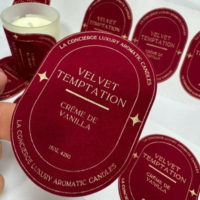 Guter Preis Öko-freundliche, maßgeschneiderte Druck-Logo, Samt-Gold-Embossed-Kandletiketten für Kerzenkrüge Online