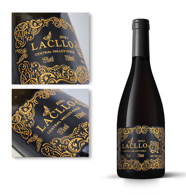 Guter Preis OEM-Hauptservice Customized Metall Rotweinflasche Etiketten mit Aufstrichen Goldfolie Stamping und CMYK-Druck Online